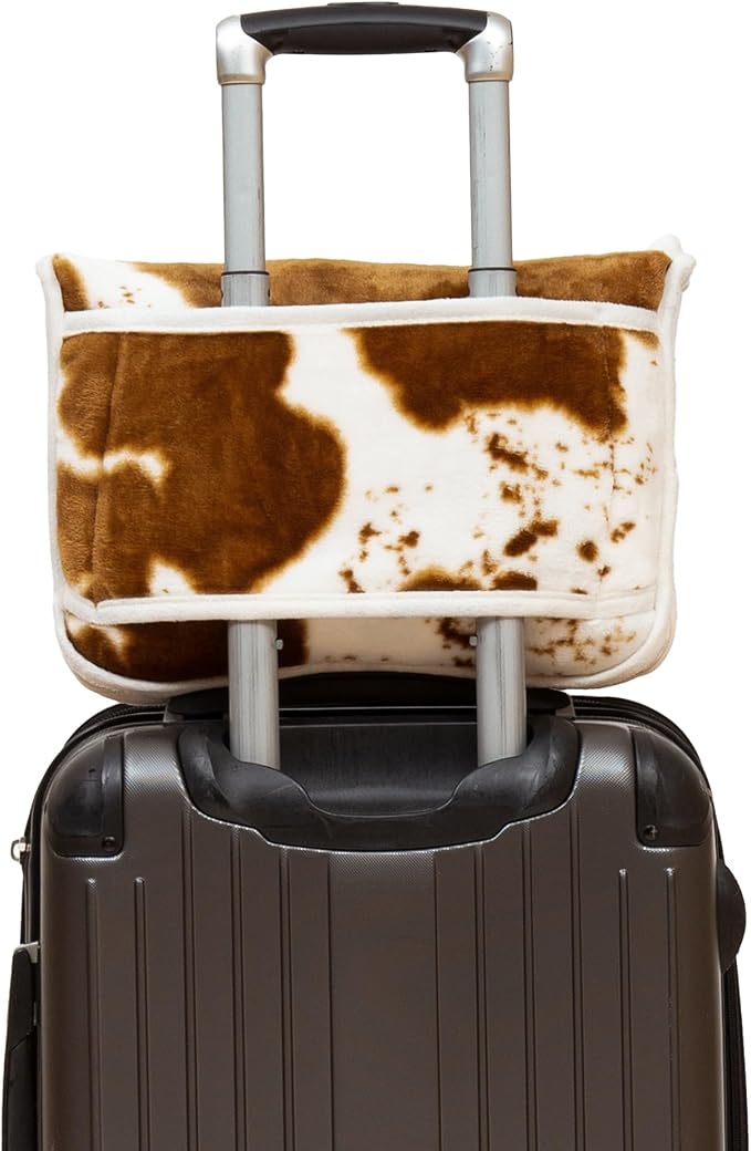 Carstens, Inc. Travel Blanket, Premium Compact 2-in-1 Airplane Blanket/Pillow, Cow Print - Image 3