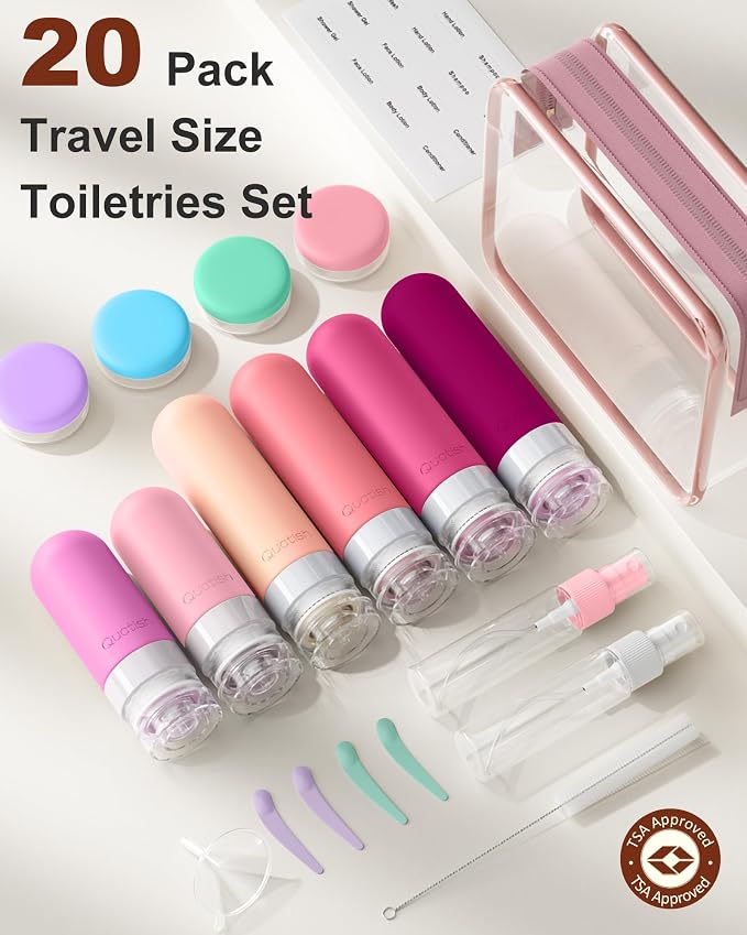 20 Pack Travel Bottles for Toiletries, Original Patented, TSA Approved Travel Size Containers, Leak Proof Silicone Shampoo and Conditioner Bottles Women & Men, Airplane Cruise Essentials, Rose - Image 2