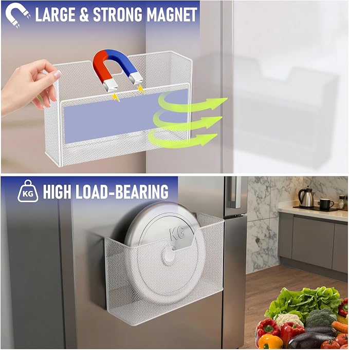 Magnetic Baskets for Fridge Shelf Bins Organizer Magnetic Storage Holder Storage Rack Containers for Fridge, Whiteboard, Locker - Magnetic File Holder for Home Kitchen Laundry Office School - Image 2