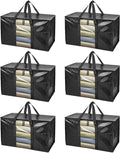 BALEINE 6-Pack Oversized Moving Bags with Reinforced Handles, Heavy-Duty Storage Tote Moving Supplies for Packaging, Camping (Black w/Window, 6-Pack) by BALEINE