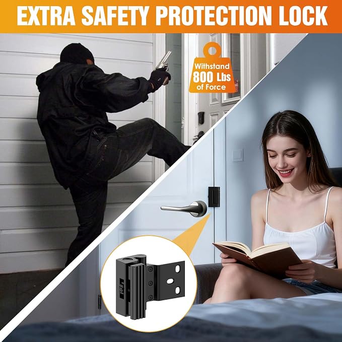 800lbs Force Door Reinforcement Lock - Heavy Duty Security for Inward Swing Doors, Aluminum Alloy Deadbolt with 8 Screws, for Apartment & Home Safety (1, Black - Screw Fixation) - Image 6
