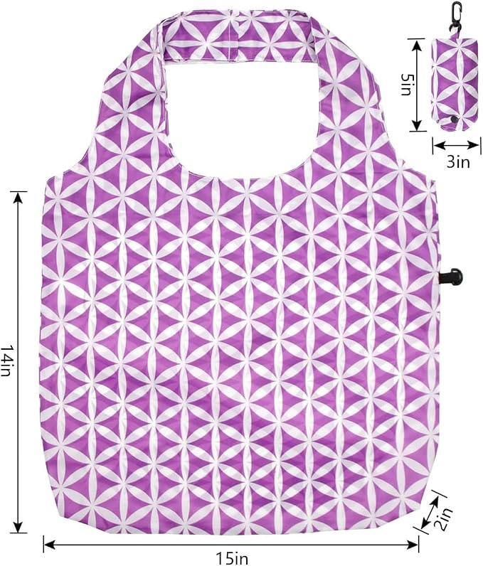 HOLYLUCK Reusable Grocery Bags,Heavy Duty Foldable Shopping Tote Bag (Standard, 3 Purple Geometric Flowers) - Image 5