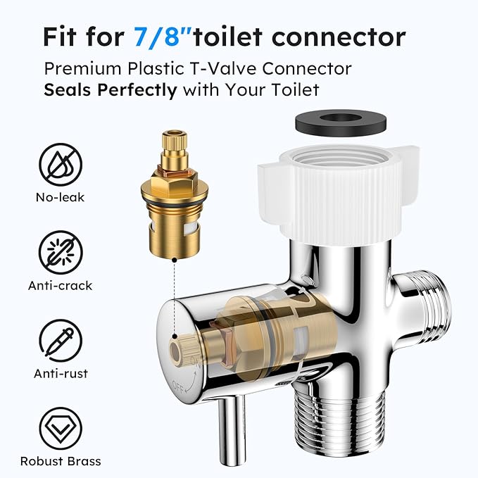 Arofa Handheld Bidet Sprayer, Bidet Attachment for Toilet, Brushed Nickel | Adjustabel Water Flow, Leak-Free Hose, 7/8" T-valve, Fits Two-Piece Toilet, Feminine/Baby Wash, Easy Install, Stainless Steel - Image 6
