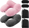 Sintuff 2 Pack Inflatable Travel Pillow for Airplanes Inflatable Neck Flight Pillows with Compact Bag and Blindfold for Traveling, Airplane, Train, Car, Office(Dark Gray and Light Pink) by Sintuff