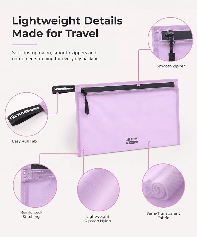 Ultralight Travel Organizer Bags, 4 Set Lightweight Zipper Pouches for Packing, Soft Packing Cubes for Carry-On Suitcase, Clothes, Underwear, Toiletries and Small Essentials, Lavender Purple - Image 4
