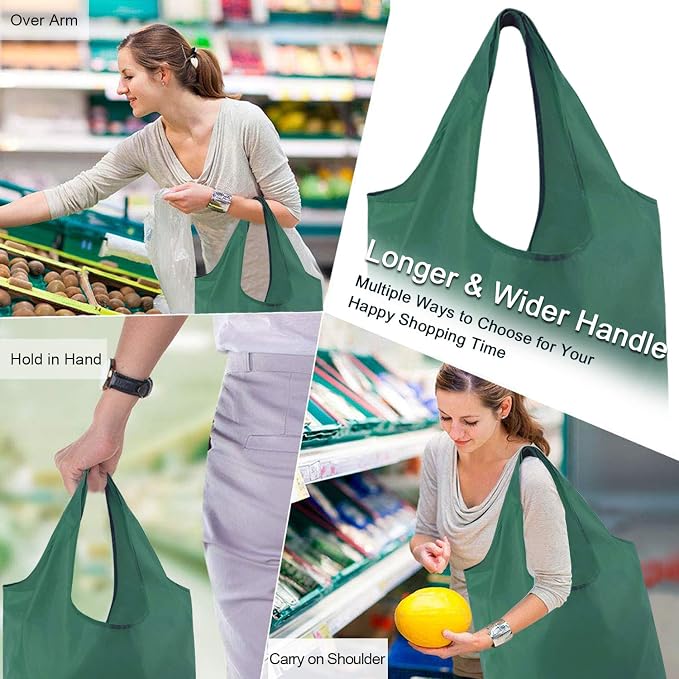 BeeGreen Reusable Bags for Shopping Machine Washable 12 Pack Xlarge Grocery bags Reusable Heavy Duty Folding with Elastic Band Colorful Tote Gift Bags Lightweight Durable Polyester - Image 2