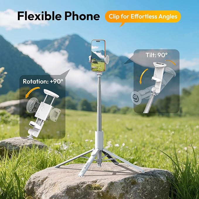 Ulanzi MT86 60" 4 Legs Phone Tripod, for iPhone Android Selfie Stick Stand | Auto-Open Anti-Slip Base Aluminum Stand with Cold Shoe Bluetooth Controller, Lightweight for vlog TikTok Live Stream Travel - Image 4