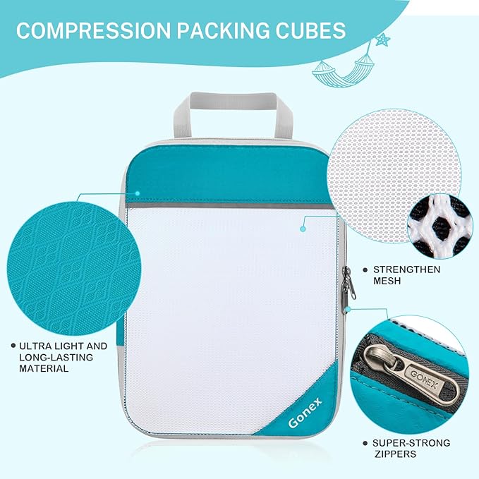 Gonex Compression Packing Cubes for Travel, Mesh Bags Luggage Organizers | Set of 4/5/6/7/10 for Essentials, Extensible, Fits 20"Carry-on Suitcases, See-through Mesh, Double Zipper Compression - Image 3