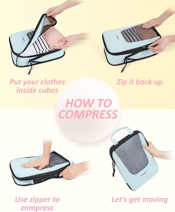 BAGSMART Compression Packing Cubes for Travel, 6/5/4set Lightweight Packing Organizers, Summer Travel Essentials Suitcase Organizer Bags Set - Image 5
