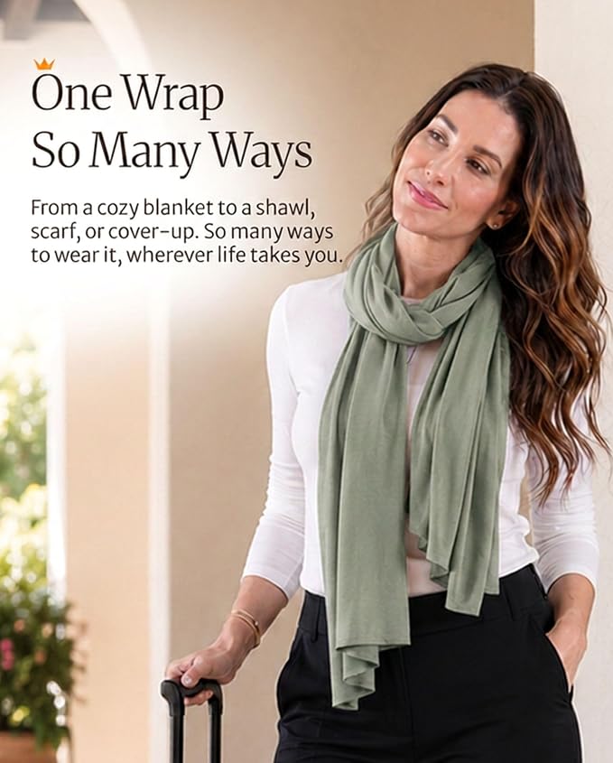 Pashmina Shawl Wraps for Women | USA Made Travel Scarf for Women | Lightweight & Soft Pashmina | Evening Dresses | Travel Scarf Airplane | UPF 50+ Sun Protection | 68x35in - Image 8