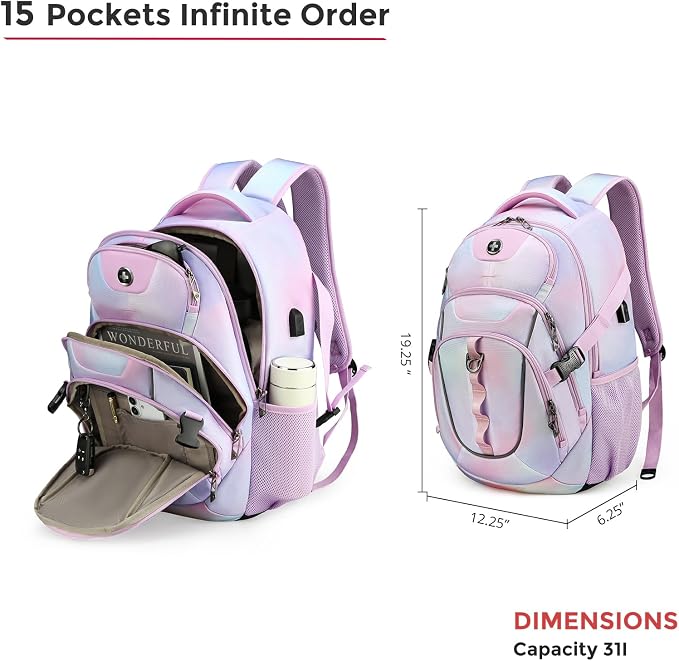 Swissdigital Laptop Backpack, Pink Purple, Travel Backpack, SD803-104 | USB Charging Port, Travel Backpack, 31l Capacity, Backpack for Women - Image 4