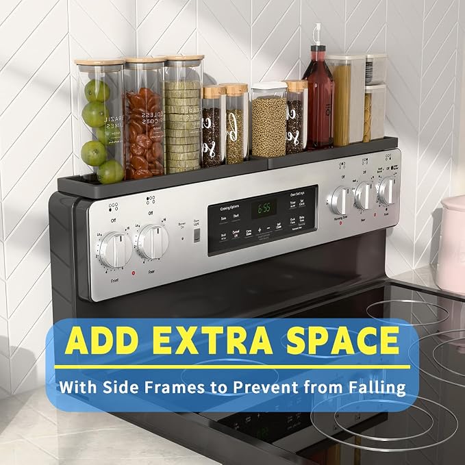 PEKER Magnetic Stove Top Shelf for 30" Stoves, Over Oven Shelf Above with Bamboo Spice Rack Organizer, Heat-Resistant, Space-Saving Solution for Kitchen Storage - Image 3