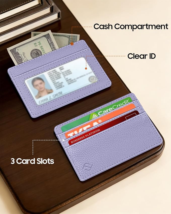 FINTIE Slim Minimalist Front Pocket Wallet RFID Blocking Credit Card Holder | Card Cases with ID Window for Men Women, Lilac Purple - Image 4