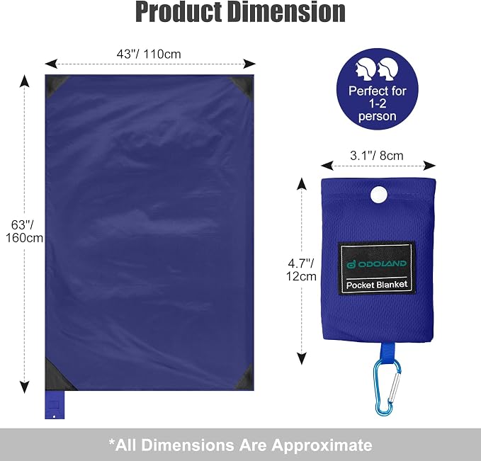 Odoland Sandproof Beach Blanket, Waterproof Portable Mat with Carry Pouch | 63"x43" Quick Drying & Foldable Lightweight Sand Free Beach Mat Tarp for Hiking, Camping, Travel, Blue - Image 3