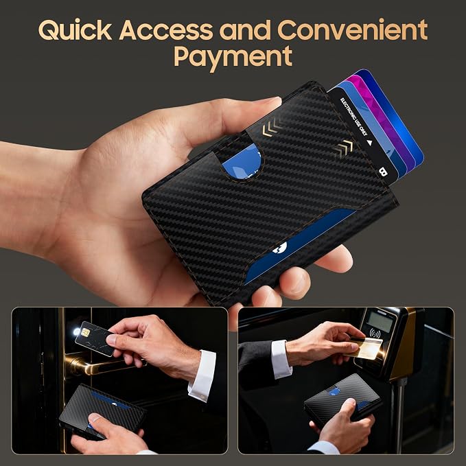 Wallet for Men 8-11 Cards, Smart Pop Up Card Wallet, Anti-Theft Rfid Blocking Wallets With Cash Slots ID Window, Ultra Thin, Front Pocket (Carbon Fiber) - Image 5