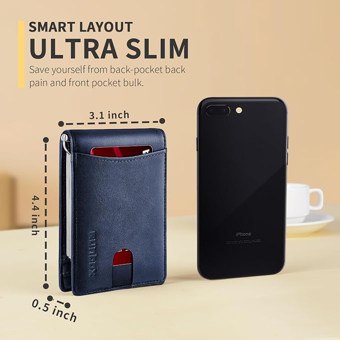 RUNBOX Slim Money Clip Wallets for Men RFID Blocking 11 Card Holder Minimalist Small Thin Carbon Leather Bifold Mens Front Pocket Wallet Gift Box - Image 3