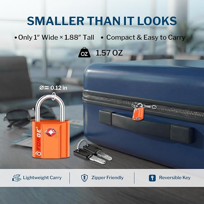 Forge TSA Approved Luggage Locks: Ultra Secure Dimple Key Travel Locks with Zinc Alloy Body, for Luggage, Travel Cases, Backpacks Orange 2PK. - Image 3