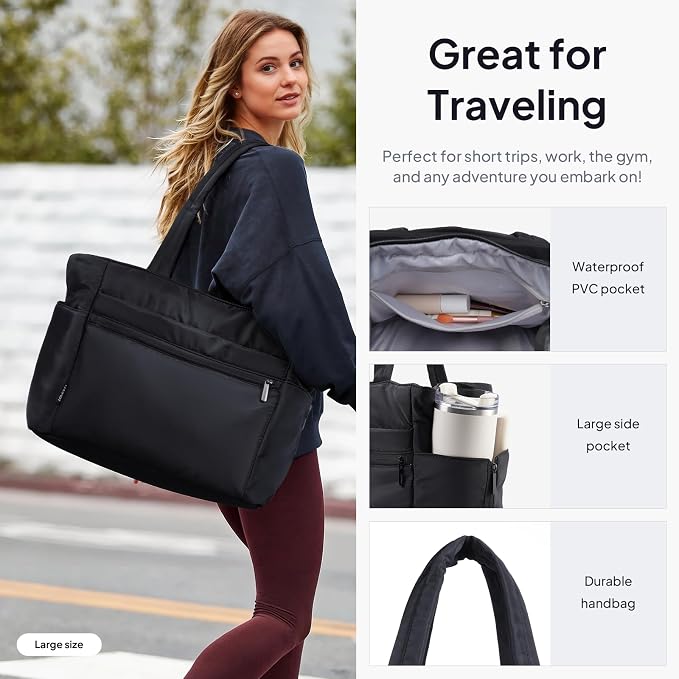 TOPEAST Tote Bag for Women Puffer Travel Carry On Bags with Laptop Compartment & Cup Holder Work Tote for Weekend Overnight - Image 2