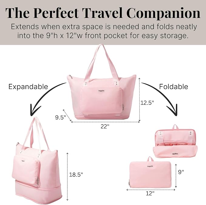 Baggallini Carryall Expandable Lightweight Travel Tote 22" Packable Folding Compact Nylon Washable Weekender w/Luggage Sleeve - Image 4