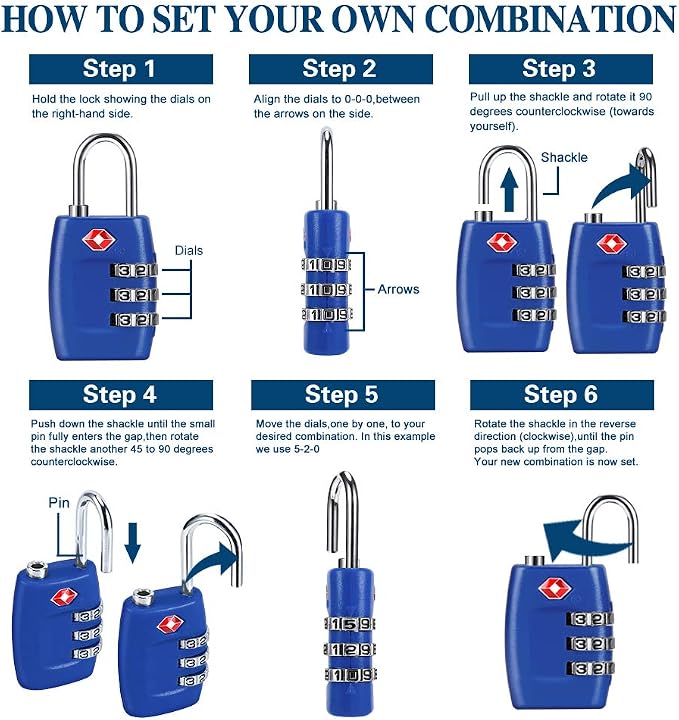 TSA Luggage Locks (4Pack) - 3 Digit Combination Padlocks - Approved Travel Lock for Suitcases & Baggage (Dark Blue) - Image 2
