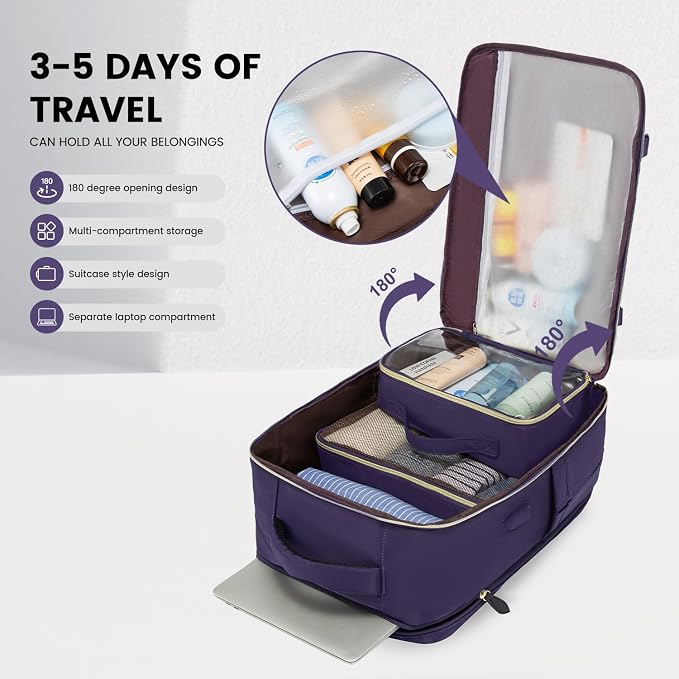 LOVEVOOK Travel Backpack for Women, 40L Carry On Backpack with 3 Packing Cubes,TSA Personal Item Travel Bag Airline Approved, Water Resistant Weekender Overnight Luggage Daypack, Fits 17 Inch Laptop - Image 2