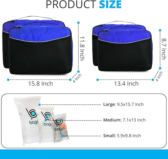 bago 7 Pcs Packing Cubes for Suitcases - 4 Travel Cubes with 3 ZipLock Bags - Luggage Organizer Bags to Get Maximum Storage, Save Time & Effort to Pack - Happy Traveling (Deep Blue) - Image 2