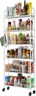 6 Tier Slim Rolling Storage Cart with Wheels, Metal Mobile Shelving Unit Organizer Utility Cart for Office Bathroom Kitchen Laundry Room Narrow Places (White 6 Inches) by Qiaoxuan
