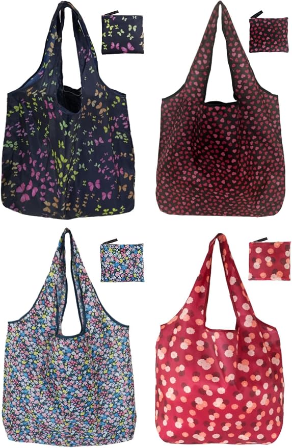 Reusable Grocery Bags,4 Pack 50LBS Foldable Washable Fashion Shopping Bags, Portable Tote Bags Gifts for Women (Butterfly 4 Pack) by NewOpportunityInLivingKindly
