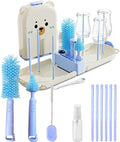 Blue Travel Bottle Cleaner Kit with Drying Rack – 6-in-1 Baby Bottle Washer & Silicone Brush Set for Pump Parts, Nipples & Straws – Portable Baby Travel Essential in Compact Case by Detsuk