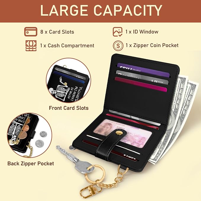 Jogjam Skull Skeleton Rfid Women Wallet, Small Slim Thin Credit Card Holder | PU Leather Bifold Cash Zipper Coin Pocket ID Window, for Female Ladies Teen Girls Girly Gifts - Image 4