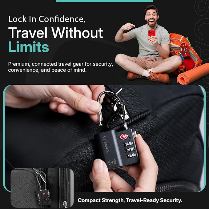 Scapade AirLock – TSA Approved Smart Suitcase Lock with Apple Find My Tracking, USB-C Rechargeable Battery, Ultra-Resistant Travel Lock for Carry-On & Checked Luggage - Image 4