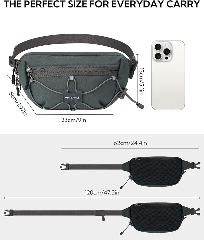 WATERFLY Small Fanny Pack RFID Blocking Travel Hiking Crossbody Waist Bag | Anti-theft design, Water resistant, Lockable zipper, Hidden rear pocket, Lightweight hip belt bag, EDC Running, Cycling, Gym - Image 4