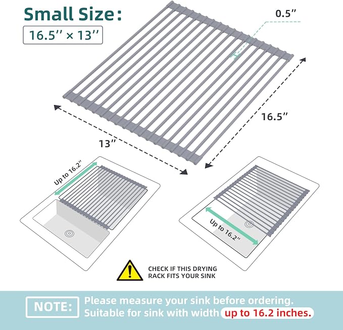 Ohuhu Roll Up Dish Drying Rack, Over The Sink Multipurpose Roll-Up Dish Racks, 16.5" W x 13" L Rolling Heat-Resistant Anti-Slip Silicone Coated Dish Drainer Portable Foldable for Kitchen Counter - Image 2