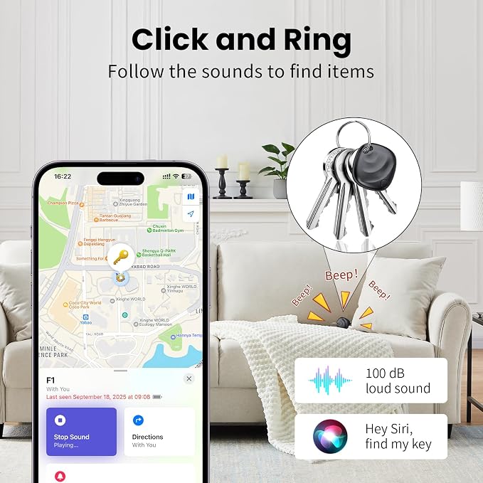 Air Tracker Tags-2 Pack, Smart Bluetooth Tracker Works with Apple Find My (iOS Only), Tracking Tag with Lanyard, Item Finder for Luggage, Key, Suitcases, Replaceable Battery(Not for Android Devices) - Image 4
