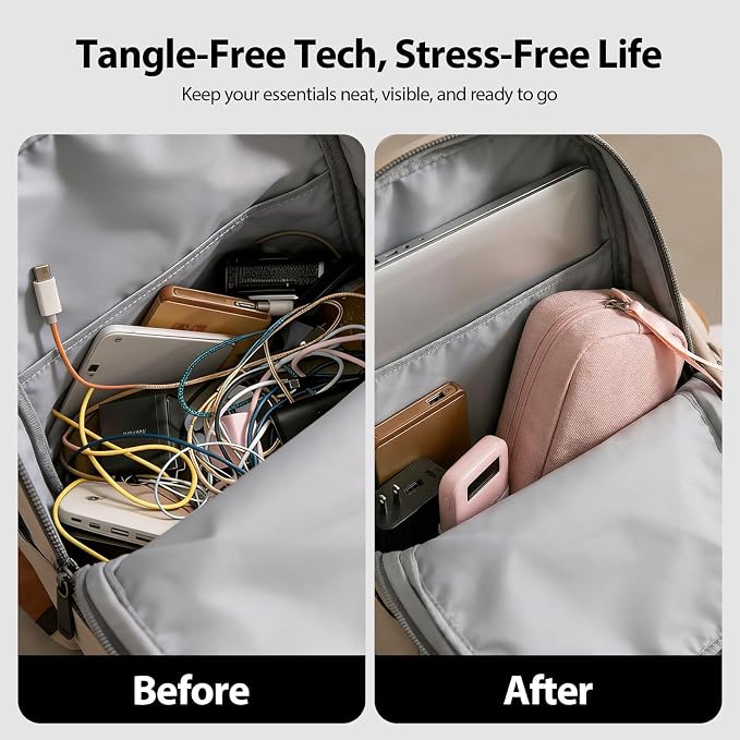 Travel Electronics Organizer Bag, Pink Waterproof Tech Case | Features 8 compartments for 3ft+ cords, padded Oxford fabric, compact 8.66x5.12x2.36 inch size, and 8 cable ties. - Image 4