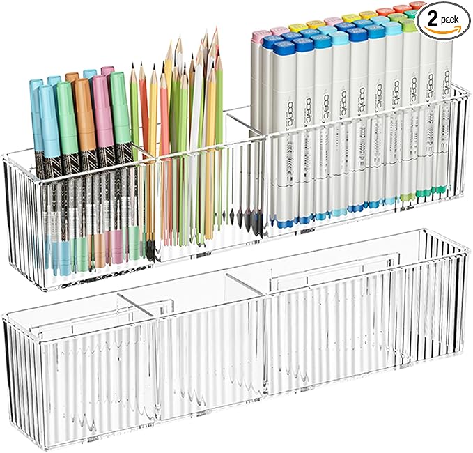 2Pack Wall Mount Pen Holder,Marker Stationery Organizer,Makeup Storage | No Drill,Heavey Duty Adhensive Tape, Clear Wall Storage for Office, Medicine Cabinet Door Organizer Storage, Floating Shelves by Cocheetah