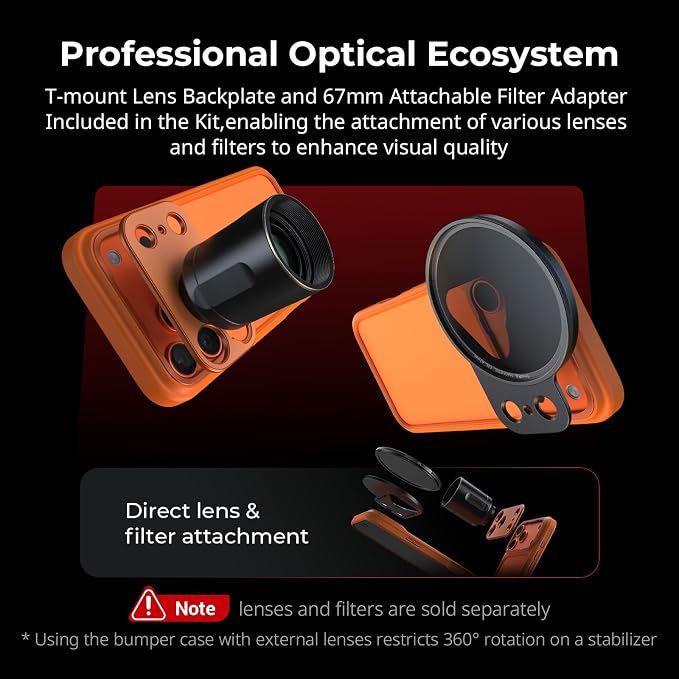 SMALLRIG FilMov Bumper Phone Case for iPhone 17 Pro, Hollow Back Design with Lens Backplate, 67mm Filter Adapter Compatible with Phone Gimbal Stabilizers, for DJI for Insta360, Orange- 5792 - Image 3
