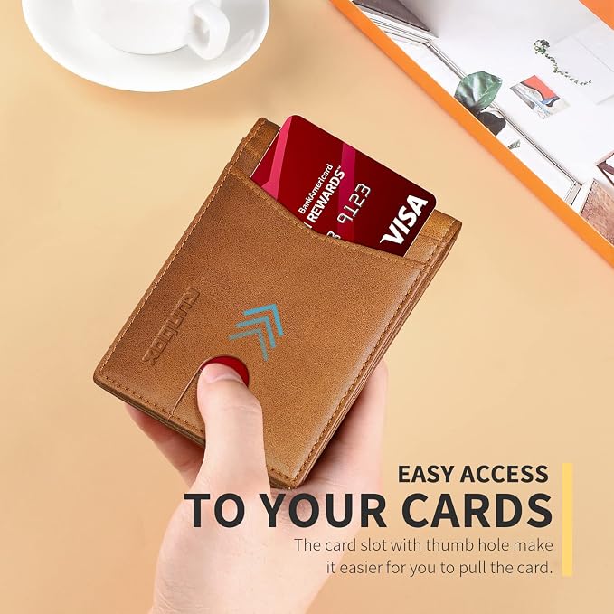 RUNBOX Wallet for Men Slim Leather Bifold RFID Blocking Minimalist Front Pocket Design with Gift Box | Minimalist Front Pocket Design, Holds 8 Cards, RFID Protection, Gifts for Men on Birthdays, Father’s Day, and Christmas - Image 4