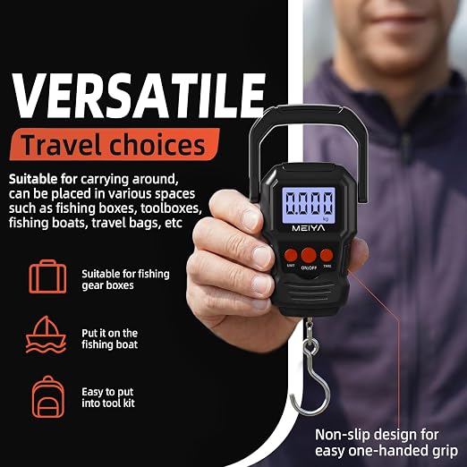 MEIYA Digital Fish Scale with Backlit LCD Display Up to 110lb/50kg for Anglers, Accurate Luggage Scale for Travel, Outdoor, Home Use, Includes 2 AAA Batteries and Hook, Essential Fishing Gear - Image 5