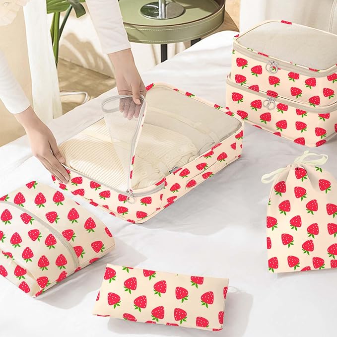 KPX 8 Set Packing Cubes for Travel, Luggage Packing Organizers Accessories Large Toiletries Bag for Clothes Shoes Cosmetics (Strawberry) - Image 6