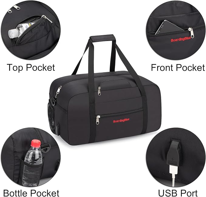 17x10x9 United Airline Personal Item Under Seat Duffel Bag With Free Pillow And USB Port (Black) - Image 3