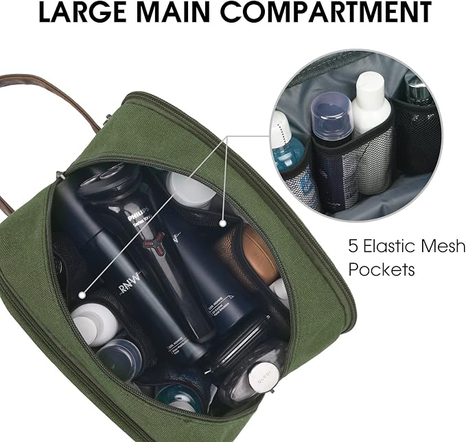 WANDF Travel Toiletry Bag for Men, Canvas Shaving Dopp Kit | Wet Separation, Water-Resistant Fabric, Travel Bag for Toiletries, Shaving Accessories, Weekend Trips - Image 3