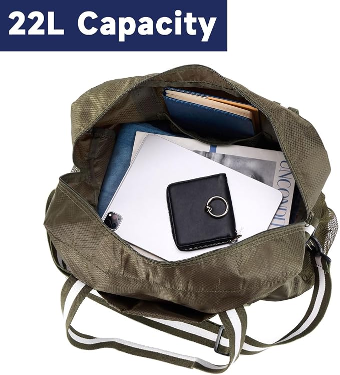 Carry On Travel Bag, Lightweight Foldable Packable Tote Bag 25L | Water Repellent, Expandable Travel Duffle with Luggage Sleeve and Shoulder Strap for Men Women - Image 6