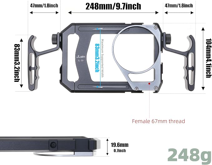 Universal Phone Cage Video Kit Stabilizer W/Handles + 67mm Thread Filter Adapter Rig for iPhone 17 16 15 14 Pro Max Samsung Cell Phone Vlog Live Stream Filmmaking, with Cold Shoe Tripod Mount - Image 2