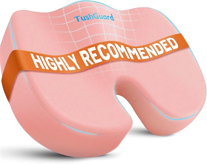 Memory Foam Seat Cushion for Office Chair, Car Seat, Pink, XL | Office Chair Cushion for Car, Airplane - Chair Pad for Long Sitting Sciatica, Hip, Coccyx,Tailbone Pain Relief, Butt Pillow by TushGuardSeatCushonsPillows