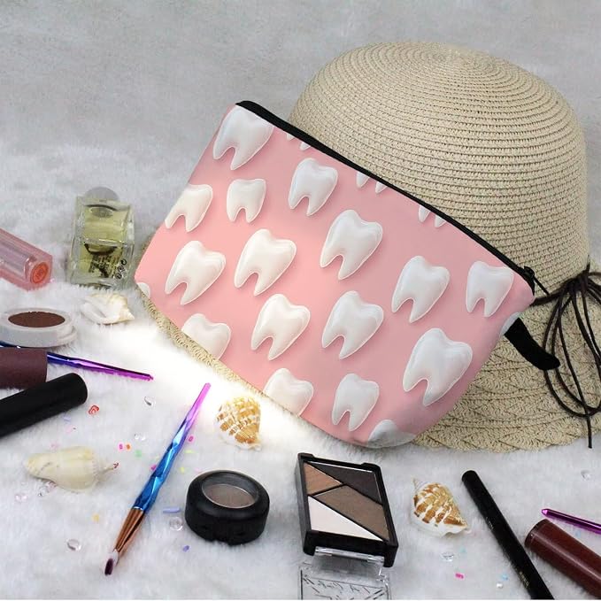 Livel lhood Pink Cartoon Teeth Small Makeup Zipper Bag | Pink Cartoon Teeth Printed Cosmetic Organizer Pouch, Pink Cartoon Teeth Gift for Women Friends - Image 7