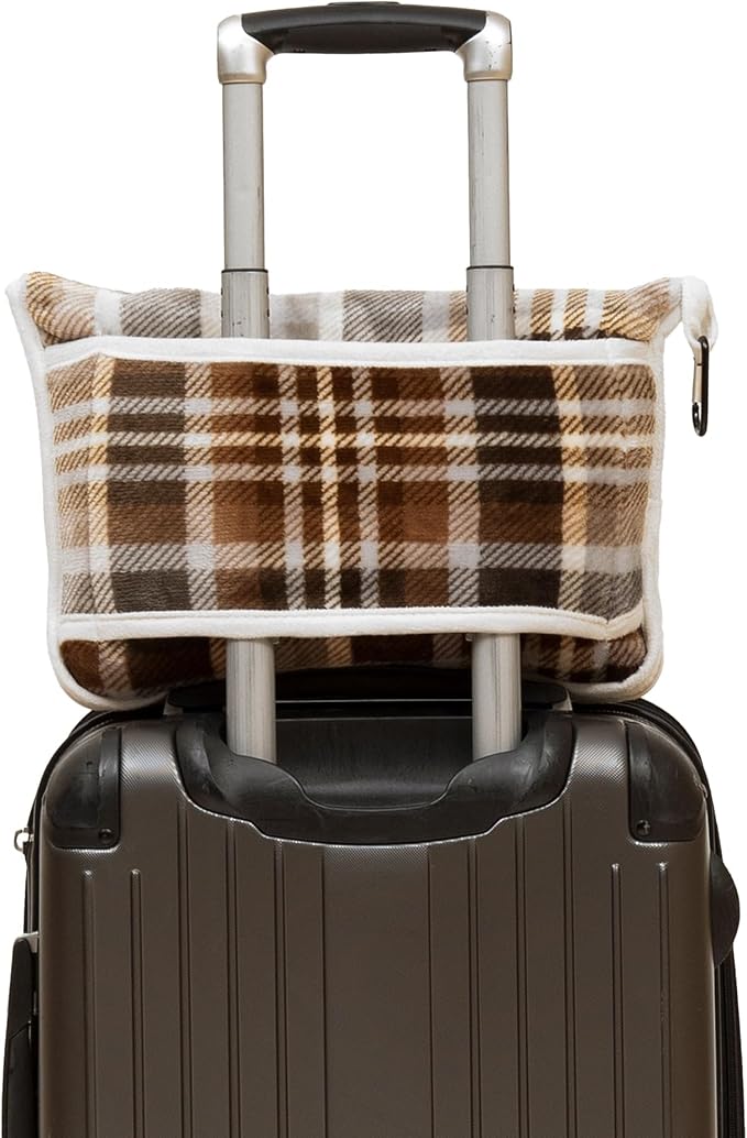 Carstens, Inc. Travel Blanket, Premium Compact 2-in-1 Airplane Blanket/Pillow, Grey & Chestnut Plaid - Image 3