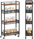 DGSNADGO Slim Rolling Storage Cart, 4-Tier Narrow Kitchen Cart with Wheels | Metal Mobile Snack Shelving, Rolling Spice Rack for Small Space in Kitchen, Living Room, Bathroom, Rustic Brown and Black by DGSANDGPuttheCustomerFirst