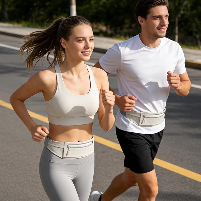Slim Running Belt for Women Men,Phone Holder Waist Pack,Runners Fanny Pack | No-Bounce ,Sweat-Proof Pocket,Travel Money Pouch for Gym/Hiking/Cycling,Three pocket,Two Highly Reflective Strips - Image 2