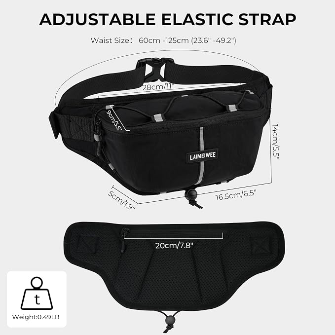 Fanny Pack for Women Men, Water-Resistant Travel Waist Pack with RFID Blocking, Wide Opening Crossbody Belt Bag for Phone, Passport, Small Hip Pack for Running, Hiking, Workout（Black） - Image 6